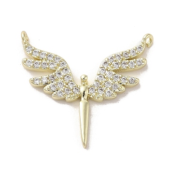 Brass Micro Pave Cubic Zirconia Pendents, Long-Lasting Plated, Wings, Clear, 19.5x21x2.5mm, Hole: 0.9mm