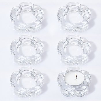 AHADEMAKER 4Pcs Glass Candle Holder, Tealight Tray, Home Tabletop Centerpiece Decoration, Flower Pattern, 6.2x6.4x2.2cm, Inner Diameter: 4.15cm