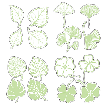 PVC Wall Sticker, for Window or Stairway Home Decoration, Square, Leaf Pattern, 18x18x0.03cm, 4pcs/set