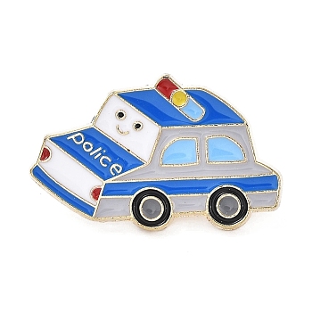 Cartoon Vehicle Theme Enamel Pin, Light Gold Alloy Brooch for Backpack Clothes, Police Car, Dodger Blue, 18.5x30x1.5mm