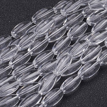 Glass Beads Strands, Rice, Elongated Oval Beads, Clear, 12x6mm, Hole: 0.8mm, about 30pcs/strand, 14 inch