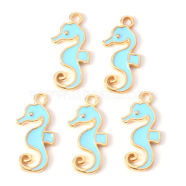 Light Gold Light Blue Sea Horse Alloy+Enamel Pendants