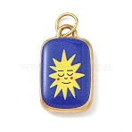 Printing 304 Stainless Steel Pendants, Rectangle with Sun, with Jump Ring, Blue, 21x12.5x4.5mm, Hole: 4.5mm(STAS-D206-01A-G)