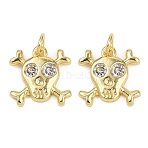 Brass Micro Pave Clear Cubic Zirconia Pendants, Cadmium Free & Lead Free, Skull Charms, with Jump Ring, Real 18K Gold Plated, 13.5x13x2mm, Hole: 3mm(KK-L231-10G)