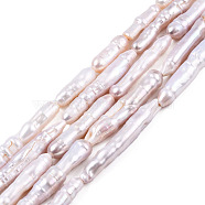 Natural Baroque Pearl Keshi Pearl Beads Strands, Cultured Freshwater Pearl, Toothpick, Seashell Color, 19~28.5x4~5x4~5mm, Hole: 0.7mm, about 15pcs/strand, 14.84 inch~15.35 inch(37.7~39cm)(PEAR-N021-15)