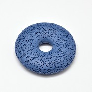 Natural Lava Rock Disc Big Pendants, Dyed, Royal Blue, 50x11mm, Hole: 10mm(G-M203-03)