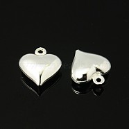 Valentine Gift Ideas Brass Pendants, Heart, Silver Color Plated, about 11.5mm wide, 13mm long, 4.5mm thick, hole: 1mm(X-EC1021-S)