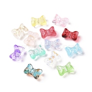 Transparent Spray Painted Glass Beads, Bowknot, Mixed Color, 10x14x8mm, Hole: 1mm(X-GLAA-I050-11)