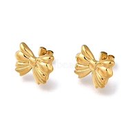 304 Stainless Steel Stud Earrings for Women, Bowknot, Real 18K Gold Plated, 12x15mm(EJEW-F337-01G-02)