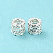 Brass Micro Pave Cubic Zirconia European Beads, Large Hole Beads, Long-Lasting Plated, Lead Free & Cadmium Free, Hollow Column, Silver, 7.5x6mm, Hole: 4.3mm(KK-H452-09S)