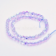 Round Synthetic Moonstone Beads Strands, Holographic Beads, Dyed, Lilac, 6mm, Hole: 1mm, about 60~62pcs/strand, 14~15 inch(G-M210-6mm-09)