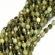Natural Green Garnet Beads Strands, with Seed Beads, Faceted, Bicone, Double Terminated Point Prism Beads, 5~7x6mm, Hole: 0.8mm, about 43~45pcs/strand, 15 inch(38cm)(G-O201B-34)