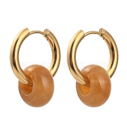 304 Stainless Steel Huggie Hoop Earrings, with 316 Surgical Stainless Steel Pin and Rondelle Natural Yellow Agate Beads, Golden, 25mm, Pin: 0.9mm(EJEW-JE04260-03)