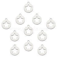 304 Stainless Steel Pentacle Charms, Flat Round with Star, Stainless Steel Color, 14x12x1.2mm, Hole: 1.5mm, 20pcs/box(STAS-UN0018-97P)