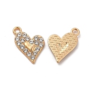 Alloy Crystal Rhinestone Pendants, Asymmetrical Heart Charm, Golden, 18x12.5x2.5mm, Hole: 1.8mm(PALLOY-B009-20G)