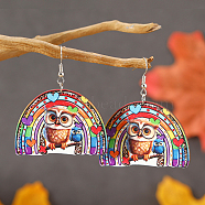 Independence Day Handmade Wood Dangle Earrings, Rainbow Bridge Print, Platinum, Owl(HD0723-3)