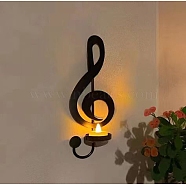 Iron Art Wall Mounted Candle Holders, Musical Note Candlesticks, Treble Clef, Black, 26x10cm(PW-WG91794-01)