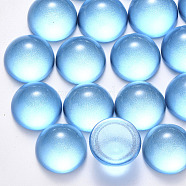 Transparent Spray Painted Glass Cabochons, with Glitter Powder, Half Round/Dome, Deep Sky Blue, 14x7mm(GLAA-S190-013C-D01)