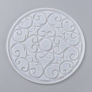 DIY Coaster Silicone Molds, Resin Casting Molds, For DIY UV Resin, Epoxy Resin Craft Making, Round with Floral Pattern, White, 200x7mm, Inner Diameter: 195mm(X-DIY-Z005-02)