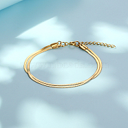 Stainless Steel Snake Chain Double Layer Multi-strand Bracelets, Real 18K Gold Plated, 6.69 inch(17cm)(IF0220-01)