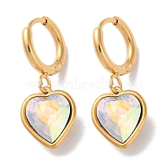 PVD Vacuum Plating 304 Stainless Steel Hoop Earrings, with Rhinestone, Heart, Crystal AB, 26x10mm(EJEW-C106-01G-04)