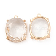 K9 Glass Pendants, with Light Gold Brass Finding, Oval Charms, Crystal, 23x17.5x7.5mm, Hole: 1.6mm(KK-E071-22KCG)