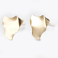 Brass Stud Earring Findings, with Loop, Raw(Unplated) Silver Pins and Plastic Protector, Real 18K Gold Plated, 18x16mm, Hole: 2.5mm, Pin: 0.7mm(KK-S348-112)