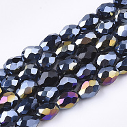 Electroplate Glass Beads Strands, AB Color Plated, Faceted, Teardrop, Black, 7.5~8x6mm, Hole: 1mm, about 66~68pcs/strand, 22.6 inch(EGLA-T013-05A)
