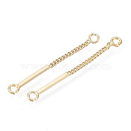 Brass Links, with Curb Chain, Nickel Free, Real 18k Gold Plated, 30x3x1mm, Hole: 1.6mm, Stick: 15mm long, 3mm wide, 1mm thick(X-KK-N231-68G-NF)
