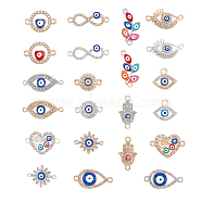Jewelry Making Findings Kits, including Evil Eye Alloy Enamel Connector Charms and Pendants, with Crystal Rhinestones, Mixed Shapes, Golden & Silver, 18~27x10~16.5x2~3.5mm, Hole: 1.2~2.5mm, 22pcs/set, 1 set/box(DIY-AR0002-98)