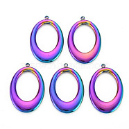 201 Stainless Steel Pendants, Oval Ring, Rainbow Color, 29x19.5x2.5mm, Hole: 1.4mm(STAS-S119-025)