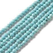 Natural Howlite Beads Strands, Dyed, Faceted, Round, Sky Blue, 3mm, Hole: 0.8mm, about 130~133pcs/strand, 15.39~15.75 inch(39.1~40cm)(G-C025-03B-01)