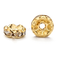Iron Rhinestone Spacer Beads, Grade B, Waves Edge, Rondelle, Golden Color, Clear, Size: about 8mm in diameter, 3.5mm thick, hole: 1.5mm(RB-A008-8MM-G)