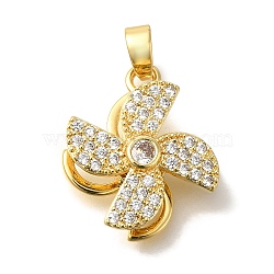 Brass Micro Pave Cubic Zirconia Pendants, with Jump Ring Charms, Flower, 18.5x15.5x7mm, Hole: 3x4mm(KK-B122-03C-G)