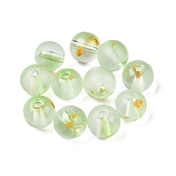 Frosted Baking Painted Glass Beads, with Golden Glitter Powder, Round, Light Green, 8~8.5mm, Hole: 1.4~1.6mm, about 1500pcs/1000g(DGLA-N005-8mm-08)