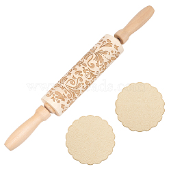 Flower Print Wood Rolling Pin, Dough Roller for Baking Embossed Cookies, Kitchen Tool, Bisque, 352x43~159mm(AJEW-WH0528-07)