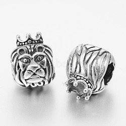 Lion 925 Silver European Beads, Thai Sterling Silver Large Hole Beads, Antique Silver, 11x9x9mm, Hole: 4.5mm(STER-F011-005)