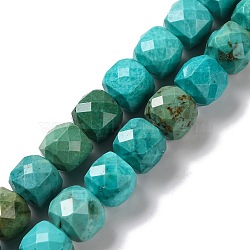 Natural Howlite Beads Strands, Dyed, Faceted Rhombus Cut, Cube, Light Sea Green, 7x7x7mm, Hole: 1mm, about 52~57pcs/strand, 15.16~15.55''(37.5~39.5cm)(G-G001-B03-07)