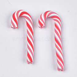 Handmade Polymer Clay Beads, No Hole, Christmas Stick, Red, 41~52x14~20x5mm(CLAY-S091-32B)