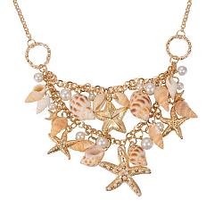 Trendy Shell Bib Beach Necklaces, Starfish and Conch Pendants, with Iron Chains and Brass Lobster Claw Clasps, Golden, 19.6 inch, Golden, 19.6 inch(NJEW-PH0001-01)