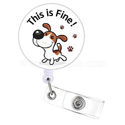 Flat Round ABS Plastic Badge Reel, Retractable Badge Holder, with Alligator Clip, Dog Pattern, 82x33mm(JEWB-WH0036-001)