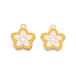 Light Gold Plated Alloy Enamel Pendants, Cadmium Free & Lead Free, Flower Charms, Gold, 19.5x18x1.5mm, Hole: 1.8mm(PALLOY-N176-28B-RS)