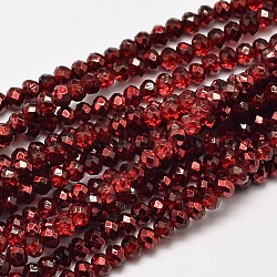 Faceted Rondelle Transparent Painted Glass Beads Strands, Dark Red, 4x3mm, Hole: 1mm, about 125pcs/strand, 15 inch(DGLA-J001-C04-4mm)
