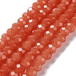 Baking Painted Imitation Jade Glass Bead Strands, Faceted Rondelle, Tomato, 8x6mm, Hole: 1mm, about 63~65pcs/strand, 39~40cm(DGLA-A034-J8MM-A12)