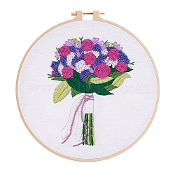 Flower Pattern DIY Embroidery Kit, including Embroidery Needles & Thread, Cotton Cloth, Medium Orchid, 210x210mm(DIY-P077-137)