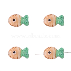 Handmade Lampwork Beads, Fish with Evil Eye Pattern, PeachPuff, 20x12mm, Hole: 2mm, about 1pc/bag(ANIM-PW0001-086E)