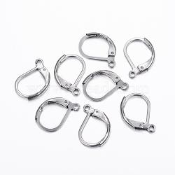 Tarnish Resistant 304 Stainless Steel Leverback Earring Findings, with Loop, Stainless Steel Color, 16x10.5x2mm, Hole: 1.5mm, Pin: 1mm(STAS-H376-100)