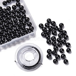 100Pcs 8mm Natural Black Stone Round Beads, with 10m Elastic Crystal Thread, for DIY Stretch Bracelets Making Kits, 8mm, Hole: 1mm(DIY-LS0002-15)