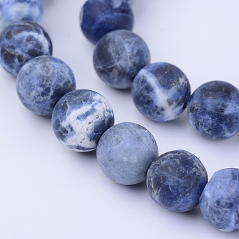 Natural Sodalite Beads Strands, Frosted, Round, 6~6.5mm, Hole: 1mm, about 63pcs/strand, 15.5 inch