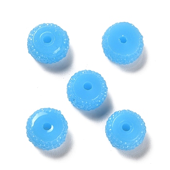 Opaque Resin Beads, Textured Rondelle, Deep Sky Blue, 12x7mm, Hole: 2.5mm